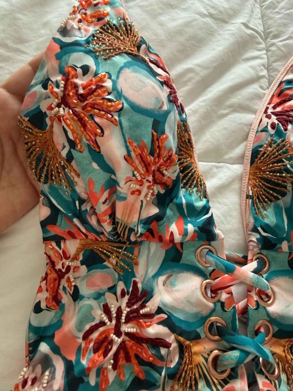 NWT Cosita Linda Embroidered and Beaded One Piece Size Small - Picture 6 of 9
